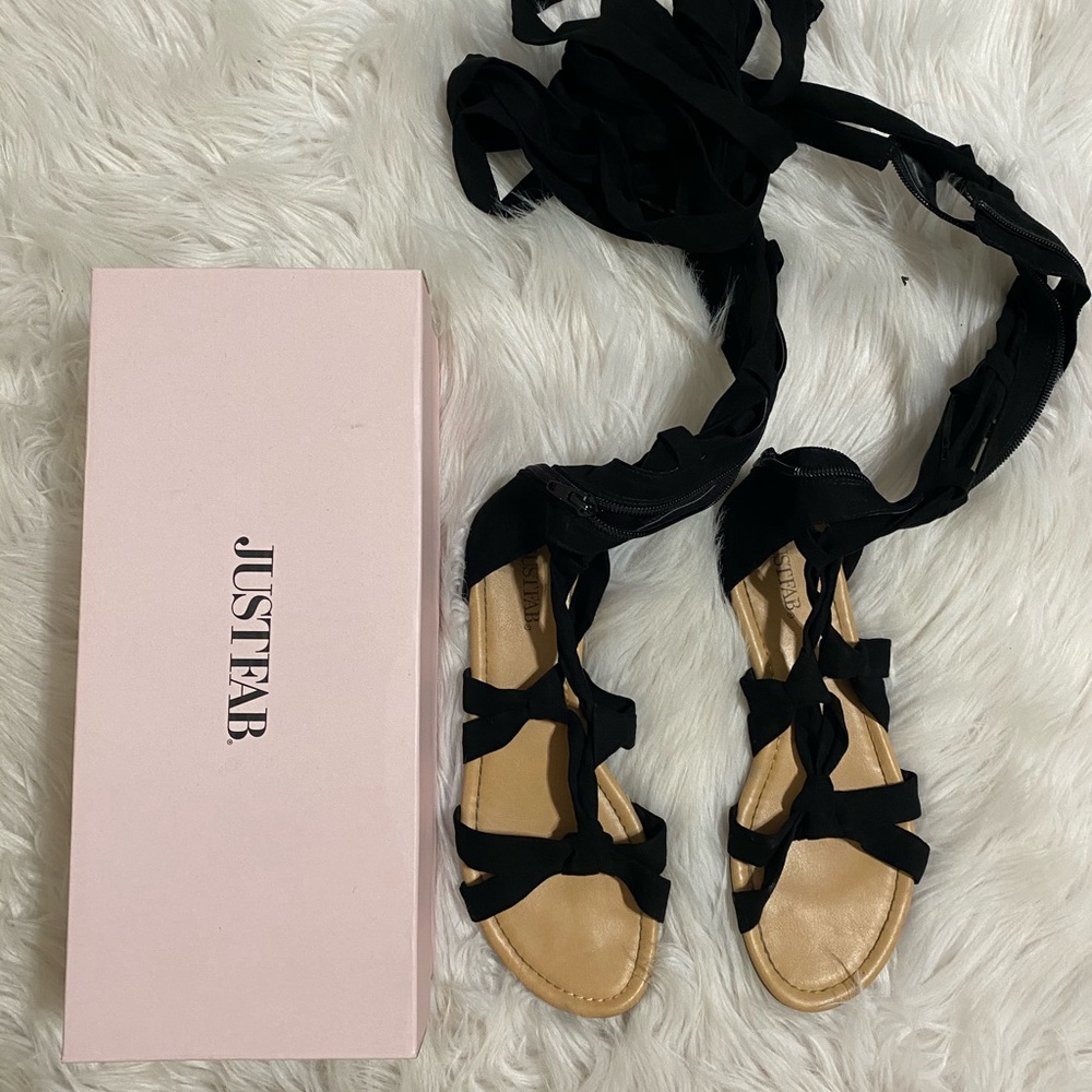 Black lace up sandals (in box)